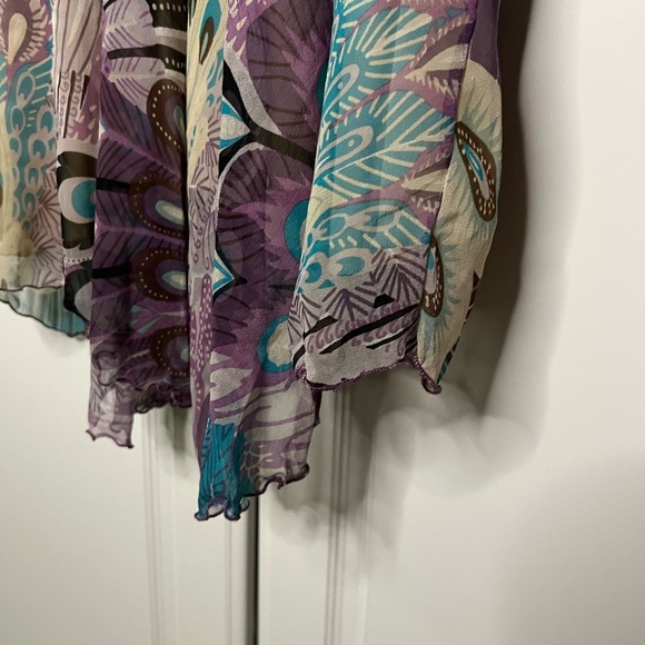 Y2K Tricia Fix 100% Silk Boho Peacock Dress - Picture 3 of 11